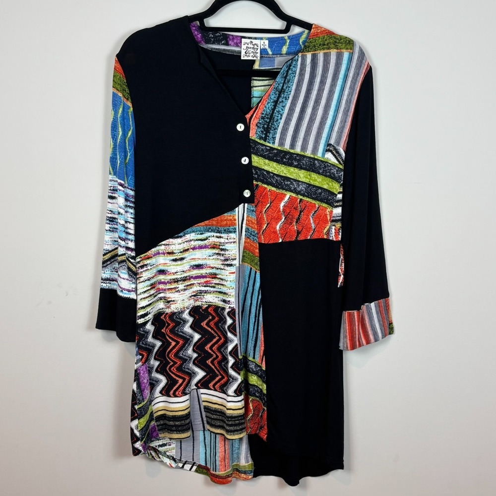 Parsley & Sage Boho Patchwork Tunic 3/4 Sleeve Top Womens SM Indie 90's Artsy‎